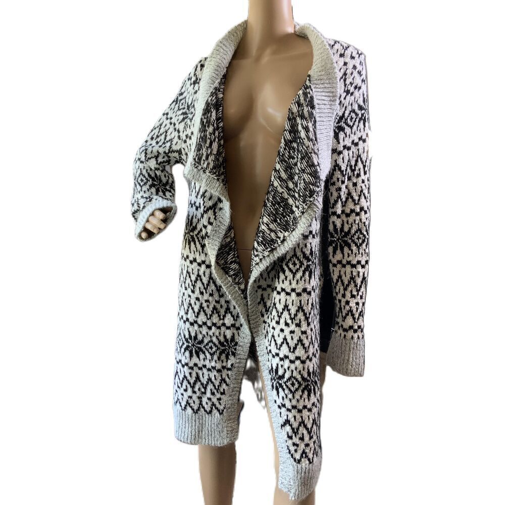 Bethany Mota Gray Black Long Sleeve Patterned Open Front Cardigan Sweater Sz Med